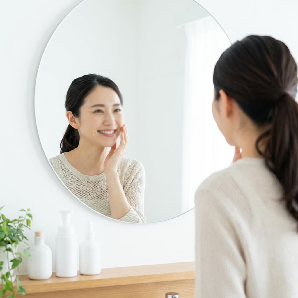 鏡を見る女性